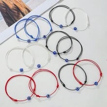 1 套 2 件波西米亚风格彩色绳缠绕邪眼可调节分层手链套装，适合日常佩戴或搭配服装 - 惡魔之眼手鍊 - 查看 1