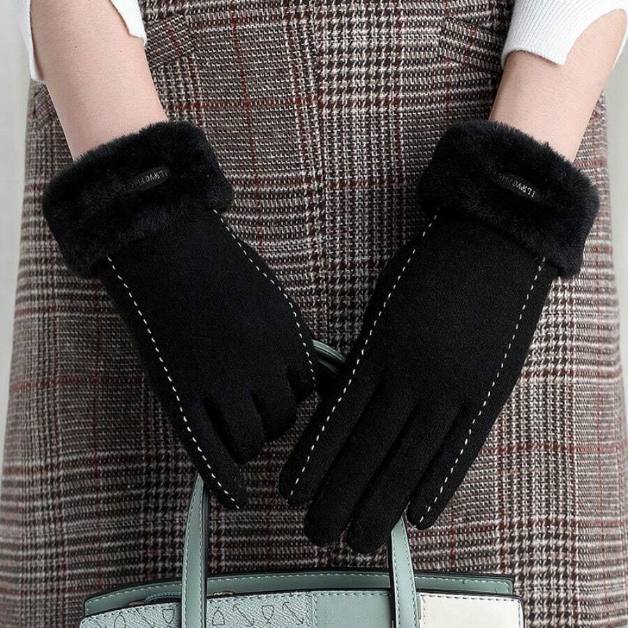 1pc Women Wool Blend Warm Winter Gloves With Touchscreen Fingers,Fleece