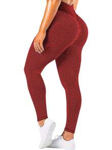 Scrunch Butt Lifting Workout Leggings For Women High Waisted Yoga Pants Tummy Control Lift Gym Booty Tights - Red - View 2