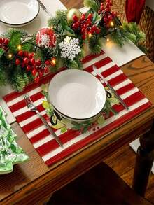 圣诞亚麻餐垫、圣诞主题桌垫、圣诞快乐隔热垫、厨房装饰桌垫、西式餐桌垫、圣诞装饰品、餐桌装饰品 - 彩色 - 查看 8
