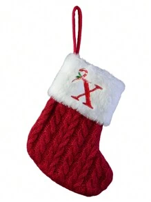 1 Stück Weihnachtsstrumpf, roter gestrickter Weihnachtsstrumpf, Mini-Monogramm-Weihnachtsstrumpf, 7 Zoll Initialen-Weihnachtsstrumpf, Mini-roter Weihnachtsstrumpf, bestickter Buchstabe A-Z Weihnachts-Strumpf, flauschiger Weihnachtsstrumpf Weihnachtsdekoration für Zuhause, Halloween, Halloweendekoration