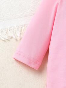 3pcs Set Casual Elegant Sweet Cute Baby Girl Autumn Outfit, Cartoon Rabbit Print Oblique Button Round Neck Long Sleeve Romper