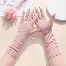 1pair Ladies' Solid Color Uv Protection Full Finger Touchscreen Non-Slip Gloves Breathable Summer Outdoor Sports Gloves For Driving Cycling - Multicolor - View 16