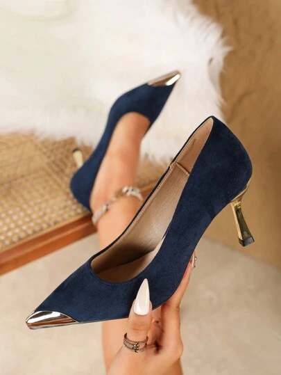 New Style Women Mid Heel Pointed Toe Fashionable Versatile Pumps