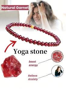 1pc Natural Garnet Beaded Bracelet, Fashionable Jewelry Accessory, Luxury Crystal Bracelet With Elastic Adjustable Design - Wealth & Romance Attraction, Suitable For Women's Daily Work, Vacation, Party Wear, Surprising Women's Jewelry