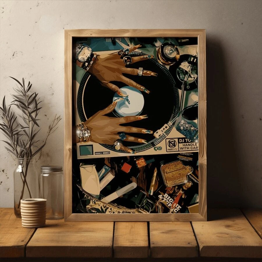 1pc Modern Frameless Vintage Canvas Wall Art Poster - Classic DJ Turntable Style - Abstract African Female Art Print, Suitable For Living Room, Bedroom, Office, Bathroom And Kitchen, Autumn/Winter Wall Decor Gifts Birthday Graduation
