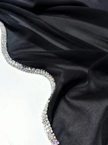 1 件装女士头巾全新纯色奢华雪纺水钻链条围巾纯色披肩真丝围巾头巾头带长袍配饰面纱服装