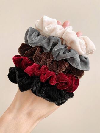 5pcs/Set Vintage Solid Velvet Hair Scrunchies, Soft Elastic Hair Ties, Assorted Colors Ponytail Holders, Hair Bobbles ,Gym Sport Outfit ,Hair Rope Hair Accessories