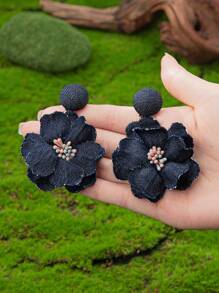 1 Pair Women Fashion Denim Flower Earrings, Suitable For Daily, Festival, Party Wear - Denim Blue - View 10