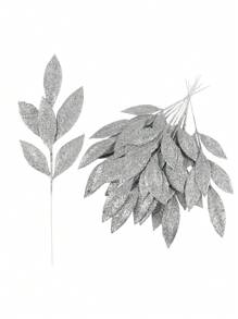 12Pcs Christmas Glitter Bay Leaf, Artificial Christmas Tree Picks Sprays For Christmas Tree Wreath Floral Wedding Bouquet Decoration,Christmas - Silver - View 2