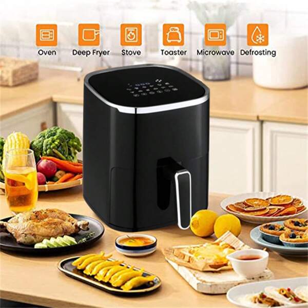 Freidora de aire sin aceite de 5 cuartos de galón, reduce el 80% del aceite, disfruta de comidas deliciosas y crujientes, adecuada para nuggets, pizza, bistec, etc., diseñada para familias de 2-3 personas, cocina rápida y saludable, fácil y rápida para hacer comidas deliciosas