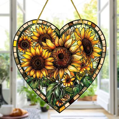1pc,Sunflower Acrylic Suncatcher - Stained Glass Window Hanging Decor, Perfect For Christmas, Mother's Day, Birthday, Thanksgiving, Fall, Housewarming Gifts, Indoor & Outdoor Use