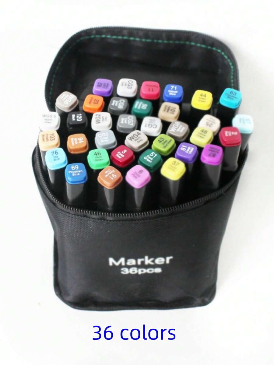New 36-Color Dual-Tip Marker Pens Set, Suitable For Artists - Plastic, Dual Tips, Versatile Art Markers For Painting, Coloring, Sketching And Journaling, Christmas & Halloween Gift - 36 New Markers (36 Random Colors) - View 1