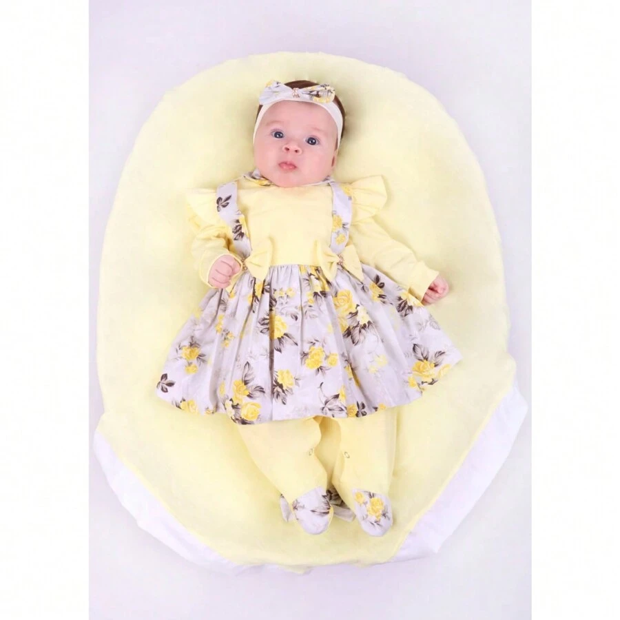 MATERNITY OUTFIT FOR BABY GIRLS - DRESS OVERALLS WITH FLORAL PRINT - YELLOW - 黃色 - 查看 1