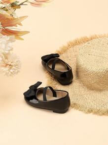 1 双女童蝴蝶结装饰防水防滑系带设计圆头平底甜美可爱公主软底凉鞋，适合春季、夏季、秋季 - 黑色 - 查看 2