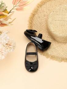 1 双女童蝴蝶结装饰防水防滑系带设计圆头平底甜美可爱公主软底凉鞋，适合春季、夏季、秋季 - 黑色 - 查看 5