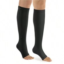 1 双带侧拉链的露趾压力袜，露趾压力袜，多功能小腿套，睡眠弹性压缩袜，适合全天穿着，运动袜