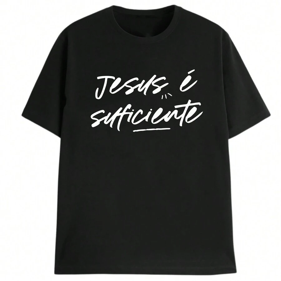 Camiseta Estampa Cristã Evangélica Católica "Jesus é Suficiente" Camisa Adulto e Infantil 100% Algodão 30.1 - Preto - Visão 1