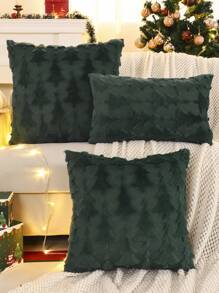 Miater 1 buah Sarung Bantal Dekoratif Natal Berbahan Plush Quilted dengan Bordir Pohon Natal - Krem - View 4
