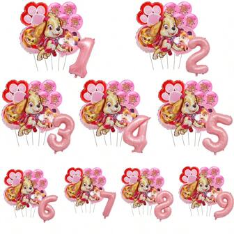 Paw Patrol Skye roze stijl folie nummer ballon verjaardagsfeestdecoraties, Happy Birthday balloncombinatie perfect als verjaardagscadeau voor volwassenen, decoratieve ballonnenset voor op de feestmuur