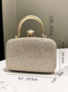 1pc Gold Glitter Luxury Rhinestone Decor Women's Evening Handbag, Metal Chain Strap Fashion Elegant Mini Clutch Purse, Suitable For Formal Gala, Wedding, Party