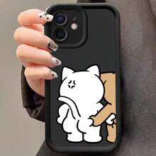 1pc TPU Couple Cat Dog Squishable Pattern Shock Absorbing Phone Case Compatible With Iphone - Black - View 7