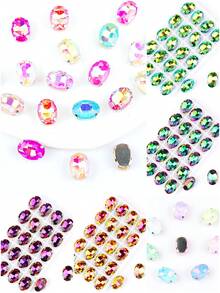 椭圆形、银色、金色金属爪基、彩虹色、果冻糖 AB、蛋白石色花式椭圆闪亮手工缝纫水晶玻璃手工缝制水钻装饰珠平背有孔宝石 DIY 配件缝制石头水钻用于装饰衣服、连衣裙、包、鞋子、胸针、耳环、手工艺品 DIY。 - 七彩 多色 - 查看 4