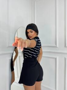 Basic Striped Ribbed Blouse Premium Casual Foreign Fashion Basic T-Shirt T-Shirt - 黑與白 - 查看 3