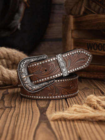 1 PC Western-Style Fashionable Needle Buckle Floral Pattern PU Leather Belt Suitable For Both Girl As A Gift Boho Style Back To School Winter Gift Ideas Boy Girl Valentine's Day
