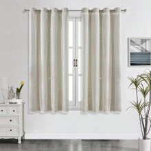 2pcs/Set Panel Curtains - Beige Solid Curtains With Laser Cut Star Holes To Darken Room, Suitable For Bedroom, Decor Home Curtain For Girls Room, Living Room