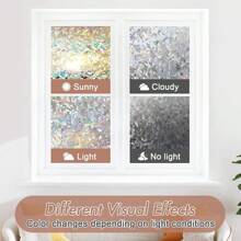 1 pieza Película de privacidad para ventana, Película de ventana de vidrio teñido arcoíris, Película decorativa con efecto de vidrio esmerilado, removible y sin adhesivo, Decoración estática para el hogar y la oficina, Bloquea los rayos UV