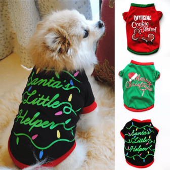 1pc Christmas Pet Shirt - Knitted Polyester Pullover Vest With "Official Cookie Tester", "Merry Christmas" And "Santa's Little Helper" Prints, For Small & Medium Pet Breeds, Party Outfit