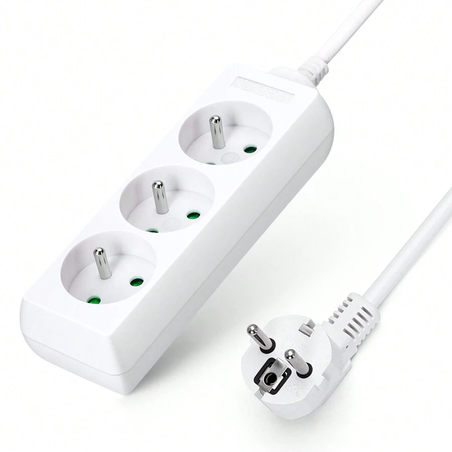 1 dây nguồn mở rộng có 3 ổ cắm, 16A 2P+E, chiều dài cáp 5m, bảo vệ an toàn cho trẻ em, màu trắng phù hợp với tiêu chuẩn Pháp - Phích cắm loại EU E (220-240V) - Xem 1