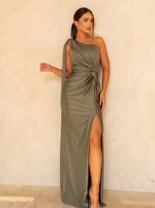 Vestido De Festa Trilobal Madrinha/Formatura - Verde Oliva - Visão 1