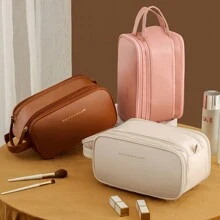 Large Capacity PU Makeup Bag U-Shaped Opening Portable Travel Toiletry Bag - 駝色 - 查看 2