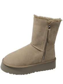 Women's Thick Sole Snow Boots, Mid-Calf, Warm Lining, Platform, For Winter - Maroon - View 4