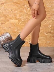 Vestido rojo para otoño/invierno 2025, botas negras de plataforma alta y delgadas de moda para mujer, adecuadas para todas las estaciones - Negro - Ver 3