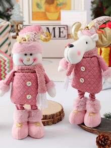 1pc Large Size Christmas Figurine Telescopic Length Christmas Ornament Snowman Standing Home Decorations Doll Soft Door Window Table Tree Holiday Xmas Season Decor (Pink Small Santa Claus) - Multicolor - View 7