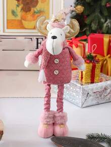 1pc Large Size Christmas Figurine Telescopic Length Christmas Ornament Snowman Standing Home Decorations Doll Soft Door Window Table Tree Holiday Xmas Season Decor (Pink Small Santa Claus) - Multicolor - View 6