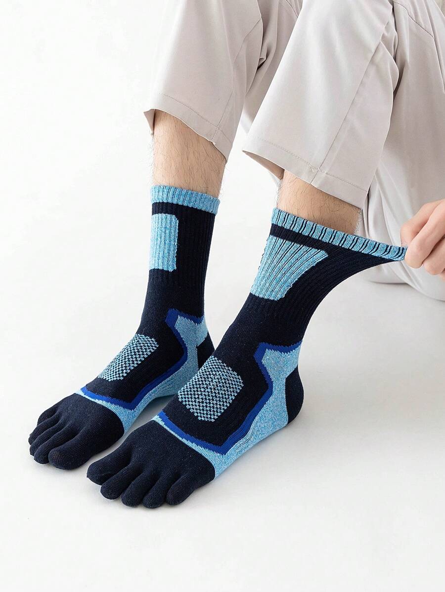 Professional Sports Men's Mid-Calf Breathable Five Toe Socks For Running, Fitness, Marathon, Hiking - Blue - View 1
