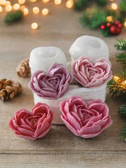 1 pieza Molde de silicona artesanal con diseño floral para jabón, molde en forma de corazón con flores y rosas para velas y cera de bricolaje