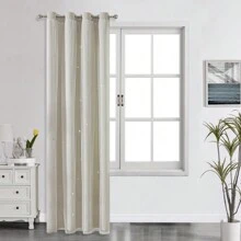 2pcs/Set Panel Curtains - Beige Solid Curtains With Laser Cut Star Holes To Darken Room, Suitable For Bedroom, Decor Home Curtain For Girls Room, Living Room