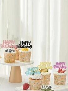 12pcs Happy Birthday Multicolor Paper Cupcake Toppers, Cake Decorations For Birthday Party Back To School Valentine's Day