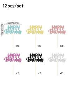 12pcs Happy Birthday Multicolor Paper Cupcake Toppers, Cake Decorations For Birthday Party Back To School Valentine's Day