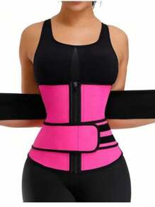 1PC, Waist Trainer(Suggest Shooting One Size Larger)Sweat Challenge, Double Belt Zipper Fat Burning New Equipment, Body Burning Sweat, Double Belt Zipper Helps Shape Road, Zipper Pull, Double Belt Sweating Fat Burning New , Ultimate Sweating, Double Belt Zipper Body Shaping Experience, Fitness New Favorite, Body Sweating Double Belt Zipper Design, Double Sweating Double, Double Belt Zipper Body Shaping New Tool,Waist Trainer Gym Accessories For Belly Slimming Girdles, Lumbar Girdles For Belly Slimming Corset - Hot Pink - View 4