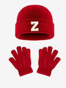 1pc Blue Children's Knitted Hat With Letters, Soft And Warm Fashion, Suitable For 1-3 Years Old Boys And Girls Autumn And Winter Daily Use.