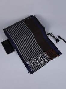 1 件男女通用格子长款厚围巾，时尚秋冬季情侣保暖围巾披肩 - 彩色 - 查看 7