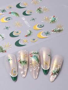 3 件装红色绿色圣诞美甲贴纸 5D 浮雕法国雪花花环冬青圣诞老人圣诞树贴花新年自粘滑块立体指甲贴纸美甲装饰用品 - 彩色 - 查看 9