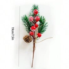 1/8pcs Cedar Branches With Berries And Holly - Suitable For DIY Christmas Tree Decor And Holiday Home Decoration - Multicolor - View 3