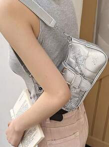 Y2K 风格百搭星月形包，设计独特，甜美酷炫的银色千禧肩带和腋下链条包，非常适合女孩在街头穿着、时尚派对和送礼时佩戴，时尚星星印花女包，时尚新月形女包，时尚星星镂空女包 - 查看 5